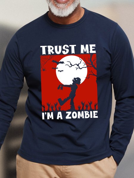 

Lilicloth X Jessanjony Trust me I'm a Zombie Crew Neck Casual T-Shirt, Dark blue, Long Sleeves
