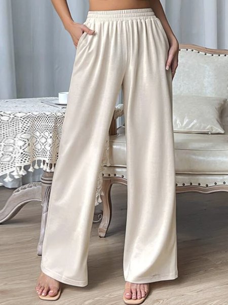

JFN Plain Elastic Waist Loose Casual Pants, Apricot, Pants