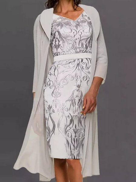 

V Neck Urban Ethnic Two Piece Sets, Champagne, Suit Set