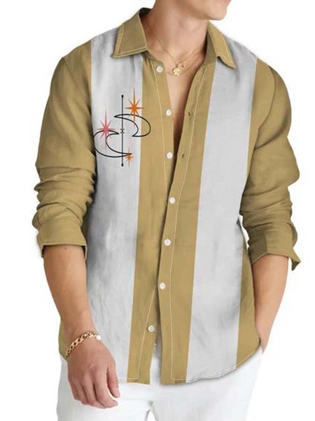 

Cotton Linen Hawaiian Long Sleeve Billiard Shirt, Khaki, Long Sleeve Shirts