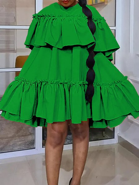 

Elegant Loosen Crew Neck Plain Midi Dress, Green, Midi Dresses