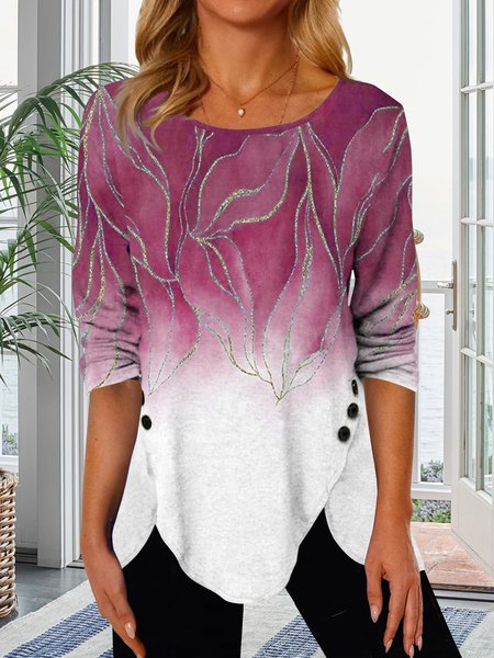 

JFN Gradient Irregular Hem Button Loose Tunic Top Long Sleeve T-shirt Plus Size, Peach, Shirts & Blouses