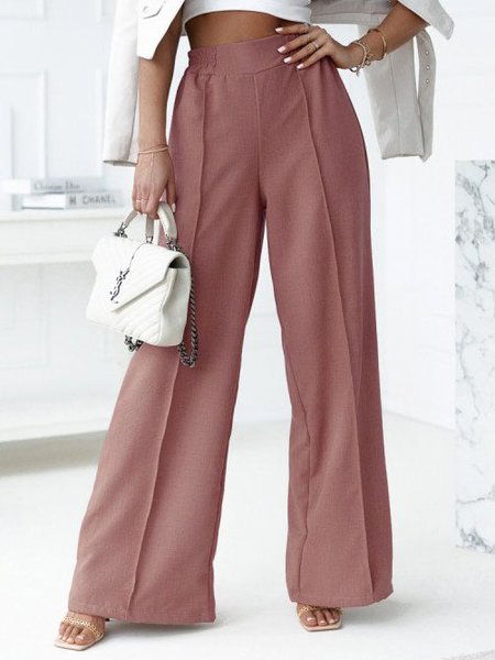 

Casual Plain Elastic Waist Loose Wide Leg Pants, Pink, Pants