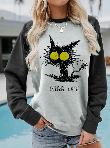 

Casual Text Letters Autumn Polyester Long sleeve Regular H-Line Regular Regular Size Sweatshirts for Women, Black, Hoodies & Sweatshirts