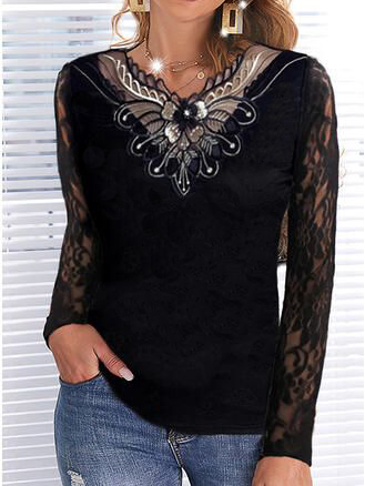 

Casual Color Block Tops, Black, T-Shirts