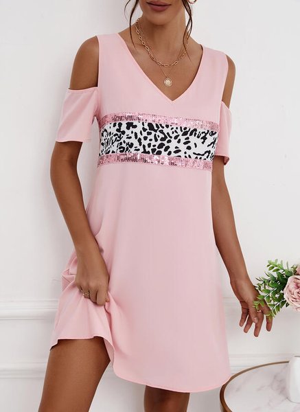 

Women Casual Summer Leopard Polyester Daily Crew Neck T-Shirt Dress Regular Regular Size Dresses, Pink, Dresses