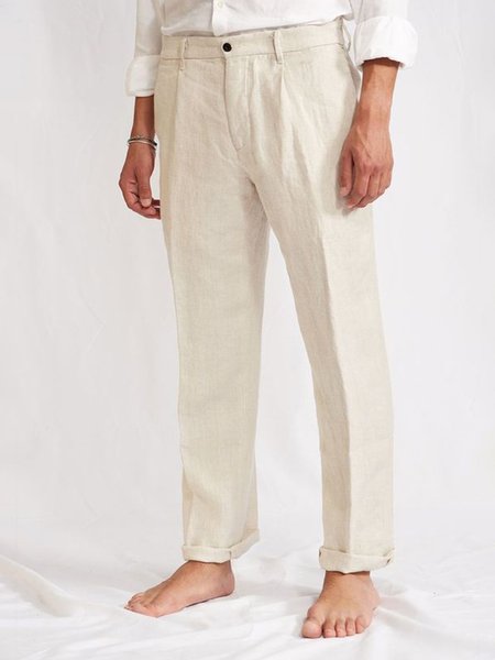 

Cotton and Linen Plain Hawaiian Casual Trousers, As picture, Men's pants