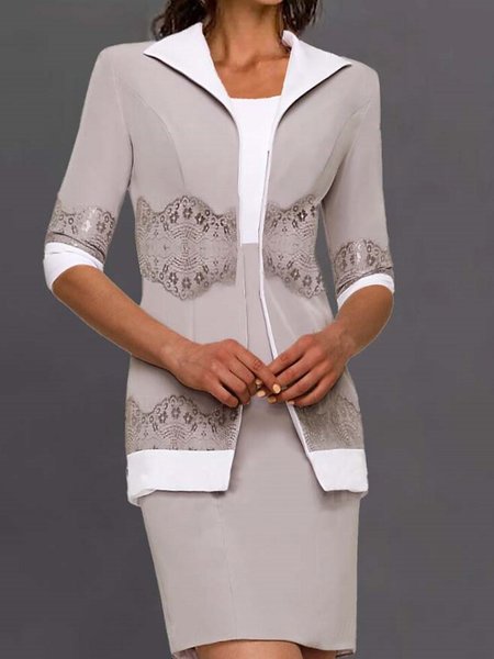 

Geometric Casual Two Piece Sets, Khaki, Suit Set