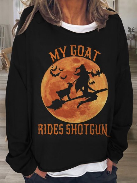 

Casual Text Letters Autumn Polyester Loose Halloween Pullover Regular Regular Size Sweatshirts for Women, Black, Sweatshirts & Hoodies