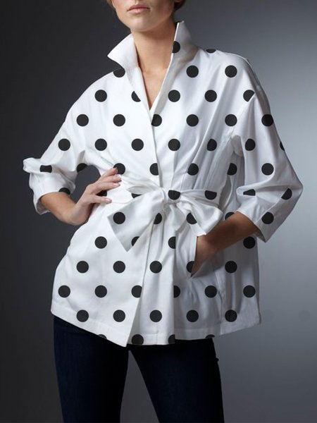 

Long sleeve Polka Dots Urban Shirt Collar Blouse, White, Blouses and Shirts