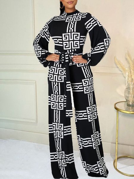 

Women Geometric Autumn Urban Polyester Stand Collar Natural Regular Fit T-Shirt Regular Size Jumpsuit & Romper, Black, Jumpsuits