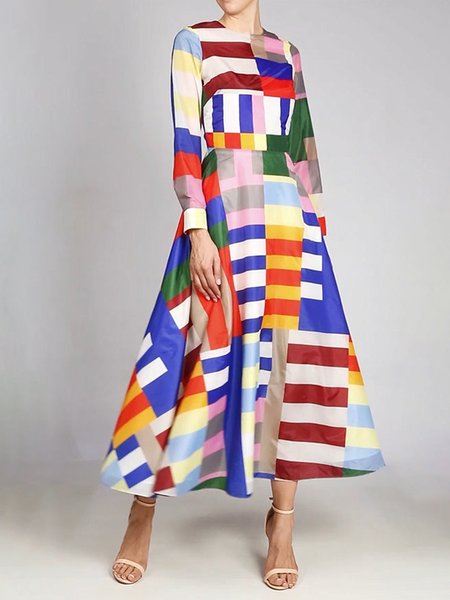 

Geometric Autumn Urban Polyester No Elasticity X-Line Regular Shirt Dress Regular Size Dresses for Women, Blue, Midi Dresses