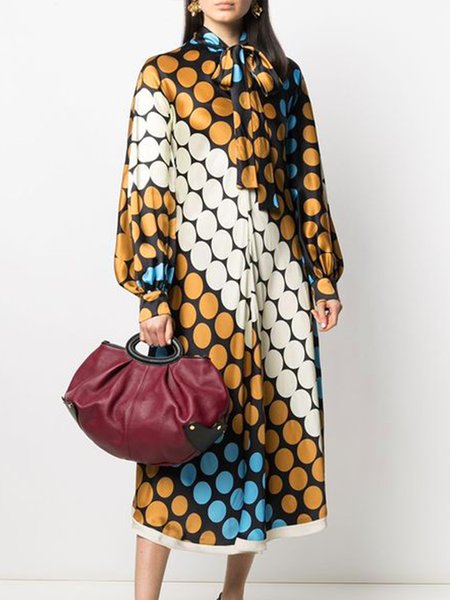 

Daily Long sleeve Lantern Sleeve Polka Dots Dress, Yellow, Midi Dresses
