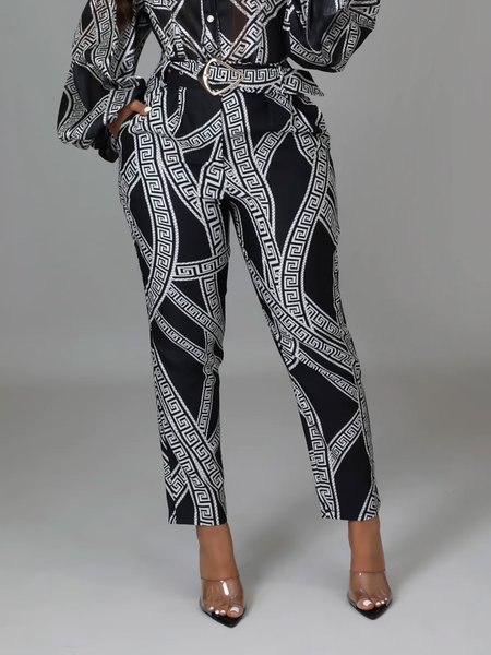

Daily High Waist Urban Geometric Fashion Pants, Black, Pants