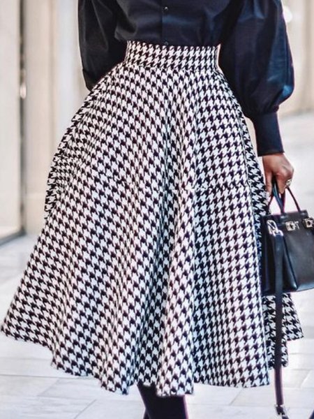 

Black Daily Regular Fit Urban Houndstooth Skirt, Skirts