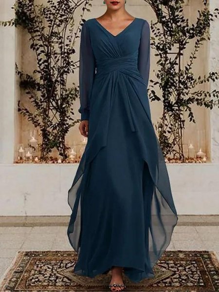 

Women Plain Autumn Urban Polyester High Waist No Elasticity Long sleeve A-Line Regular Dress, Dark blue, Maxi Dresses