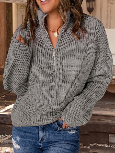 

Zipper Pullover loose Sweater, Gray, Sweaters & Cardigans