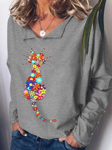 

Womens Cat Art Print Sweatshirt, Gray, Hoodies&Sweatshirts
