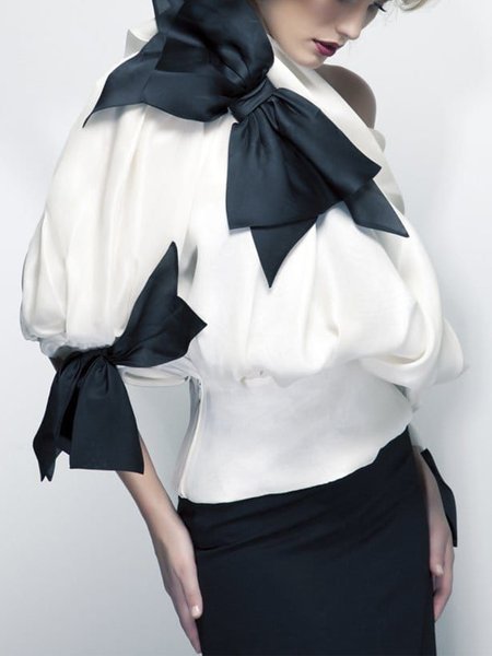 

Women Plain Autumn Elegant No Elasticity 1 * Top Asymmetrical Half sleeve Regular Regular Size Blouse, White, Blouses and Shirts