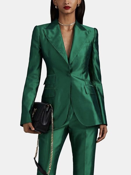 

Regular Fit Plain Urban Long Sleeve Blazer, Green, Blazers