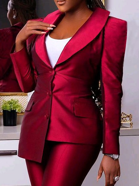 Red Long sleeve Urban Plain Regular Fit Blazer, Blazers
