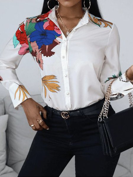 

Long sleeve Urban Shirt Collar Blouse, White, Blouses and Shirts