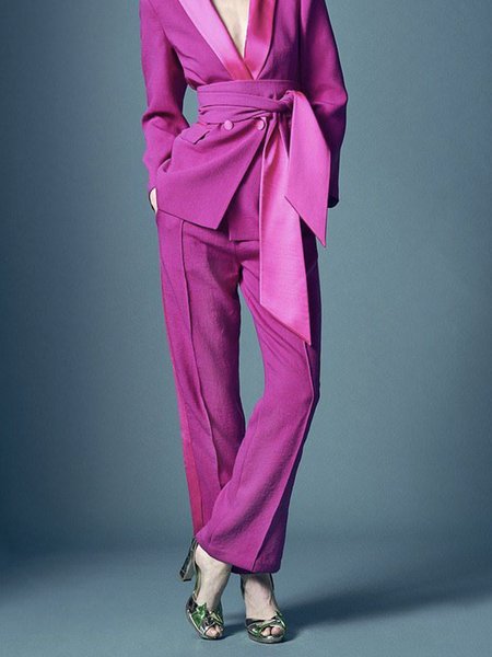 

Plain Autumn Urban Polyester High Waist No Elasticity Regular Fit Long Regular Fashion Pants for Women, Rose red, Pants