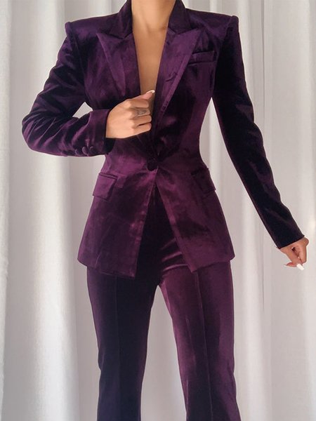 

Plain Regular Fit Urban Long Sleeve Blazer, Purple red, Blazers