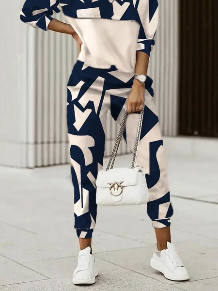 

Mid Waist Geometric Loose Ankle Sweatpants, Khaki, Pants