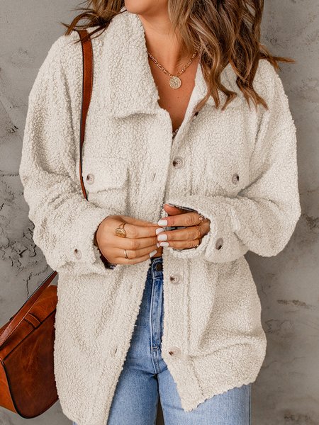 

Warm fluffy jacket coat plus size, Off white, Outerwear
