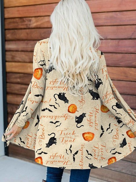 

Halloween Regular Fit Casual Wrap Other Long sleeve Coat, Khaki, Cardigans