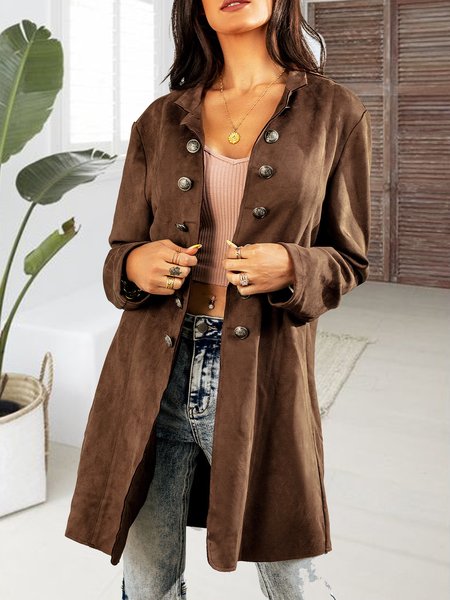 

Vintage court style nail button suede medium length coat plus size, Coffee, Jackets