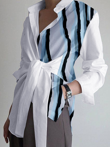 

Women Abstract Autumn Urban No Elasticity Long sleeve Regular Regular Shirt Collar Regular Size Blouse, White, Blouses and Shirts