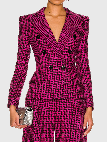 

Regular Fit Lapel Collar Long sleeve Plaid Urban Blazer, Rose red, Blazers