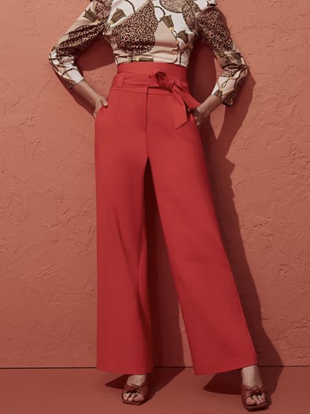 

Regular Fit Plain Fashion Wide leg Pants, Red, Pants