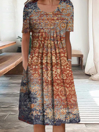 

Casual Crew Neck Cotton-Blend Dress, Multicolor, Dresses