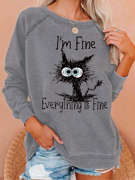 I'm Fine Everything Is Fine Women's Sweatshirt, Gray, Hoodies&Sweatshirts