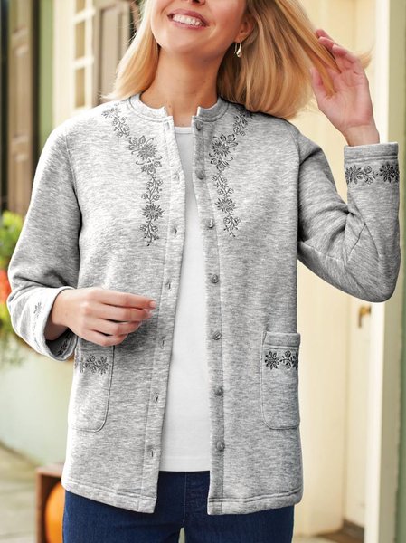 

Cotton-Blend Loose Crew Neck Jacket, Gray, Cardigans