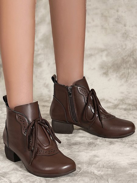 

Winter Cutout Panel Zip Lace Up Booties, Coffee, Boots
