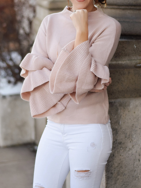 

Women Plain Autumn Urban Micro-Elasticity Daily Loose Three Quarter Regular Regular Sweater, Nudepink, Sweaters