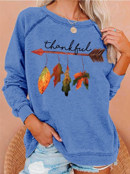 

Womens Thankful Arrow Leaves Casual Sweatshirt, Light blue, Hoodies&Sweatshirts