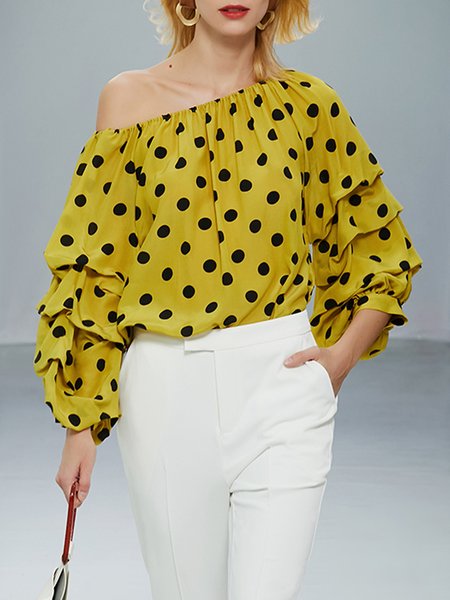 

Polka Dots Urban Cold Shoulder Blouse, Yellow, Blouses and Shirts