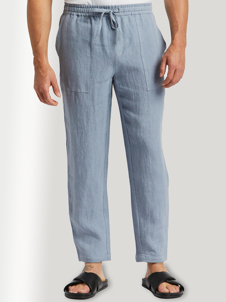 

Cotton and Linen Style Solid Basic Trousers, As picture, Men's pants