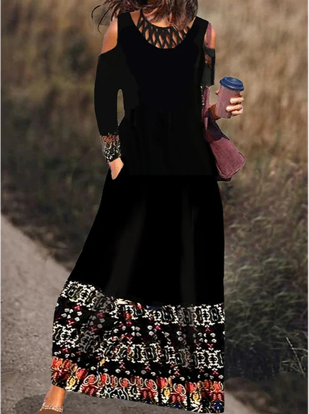 Crew Neck Casual Dresses, Black, Dresses