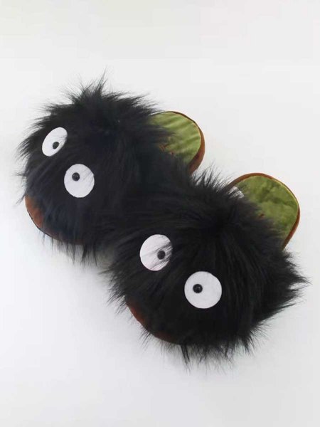 Halloween Black Coal Ball Mohair Fun Look Indoor Slippers, Flats & Loafers