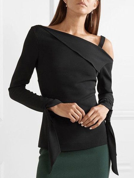 

Long sleeve Regular Fit Elegant Plain Top, Black, Tops