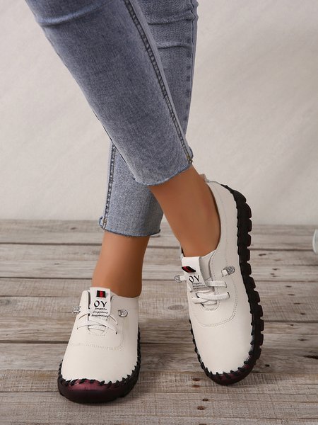 

Black White Lace-Up Portable Moccasin Flats, Off white, Flats