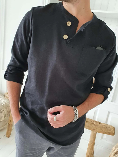 

Cotton Linen Solid Color Long Sleeve Shirt, As picture, Long Sleeve Basic Shirts