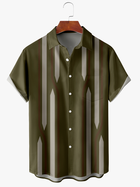 

Men's Geometric Stripe Print Fashion Lapel Short Sleeve Hawaiian Shirt, Green, Short Sleeve Shirts