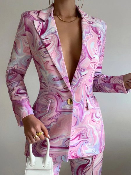

Regular Fit Lapel Collar Abstract Printed Blazer, Pink, Blazers